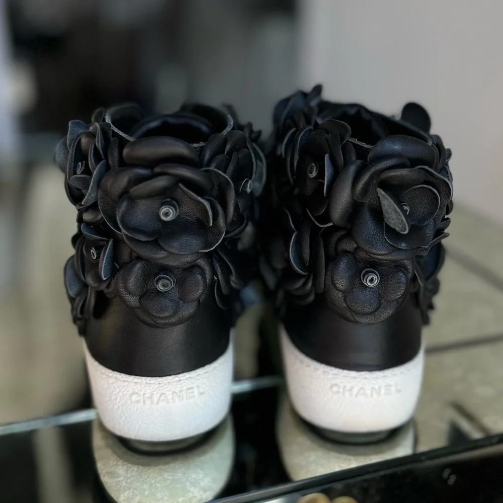 CHANEL Leather Camellia High Top Sneaker size 36